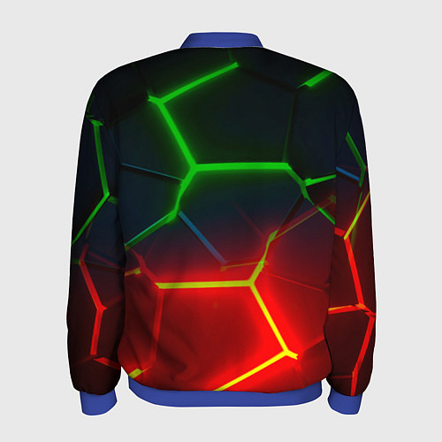 Мужской бомбер Зеленые и красные неоновые плиты в разломе / 3D-Синий – фото 2