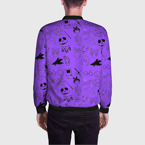 Мужской бомбер Хэллоуин узор на фиолетовом фоне / 3D-Черный – фото 4
