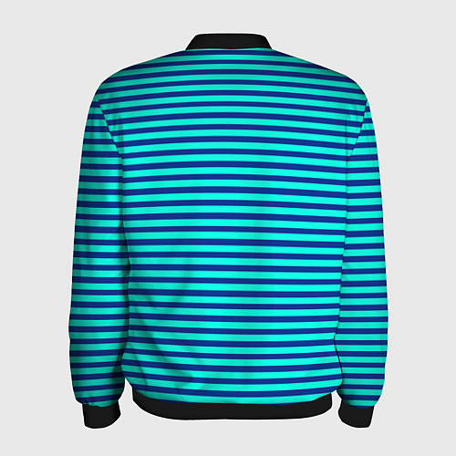 Мужской бомбер Сине-бирюзовый в полоску тельняшка / 3D-Черный – фото 2