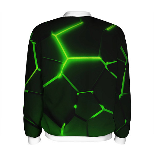 Мужской бомбер Темные зеленые неоновые плиты в разломе / 3D-Белый – фото 2