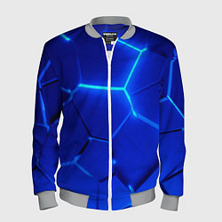 Мужской бомбер Яркие синие неоновые плиты в разломе