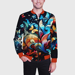 Бомбер мужской Бабочки и цветы в ночи - фантазия, цвет: 3D-красный — фото 2