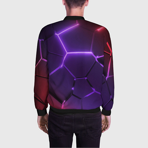 Мужской бомбер Красно-фиолетовые неоновые плиты в разломе / 3D-Черный – фото 4