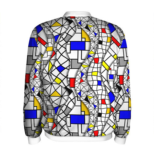 Мужской бомбер Абстракция цветных прямоугольников Пит Мондриан / 3D-Белый – фото 2
