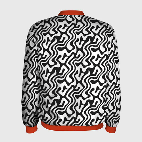 Мужской бомбер Черно-белый узор с абстрактными линиями / 3D-Красный – фото 2