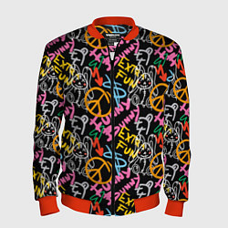 Бомбер мужской Funny bunny color graffiti pattern, цвет: 3D-красный