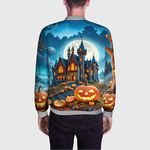 Мужской бомбер Ночь Хэллоуина тыквы и замок / 3D-Меланж – фото 4