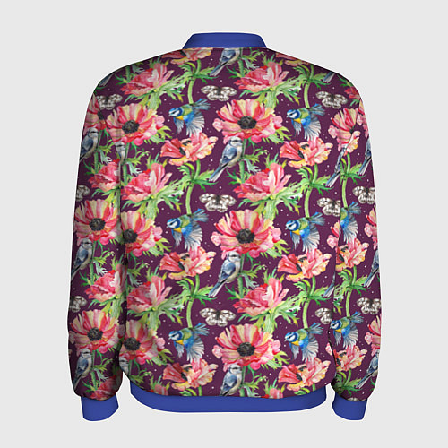 Мужской бомбер Птицы и цветы / 3D-Синий – фото 2