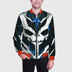 Бомбер мужской Абстрактный белый череп и синие полосы, цвет: 3D-красный — фото 2
