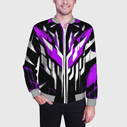 Бомбер мужской Purple and white abstraction on a black background, цвет: 3D-меланж — фото 2