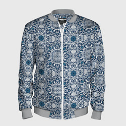 Мужской бомбер Геометрический узор бело-синий