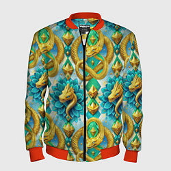 Мужской бомбер Золотистые змеи и цветы