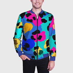 Бомбер мужской Радужный неоновый леопард, цвет: 3D-синий — фото 2