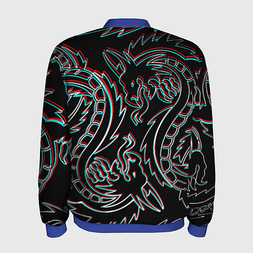 Мужской бомбер Драконы глитч киберпанк / 3D-Синий – фото 2