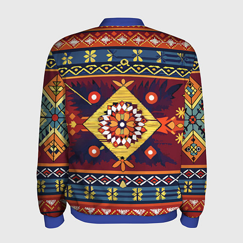 Мужской бомбер Стиль советского ковра узоры и орнамент / 3D-Синий – фото 2