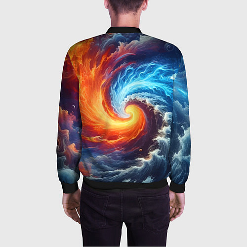 Мужской бомбер Столкновение двух стихий - инь янь / 3D-Черный – фото 4