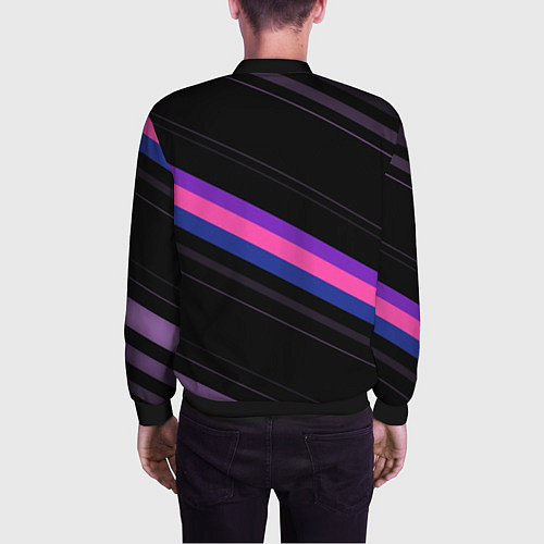 Мужской бомбер Неоновые полосы / 3D-Черный – фото 4