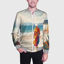 Бомбер мужской Летний пейзаж с женщиной на пляже, цвет: 3D-меланж — фото 2