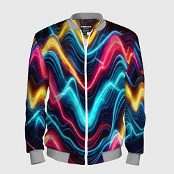 Бомбер мужской Хаотичные неоновые полосы - абстракция, цвет: 3D-меланж