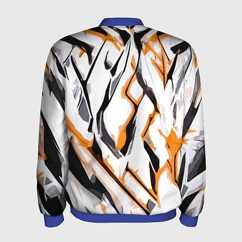 Мужской бомбер Чёрно-жёлтые агрессивные полосы на белом фоне / 3D-Синий – фото 2