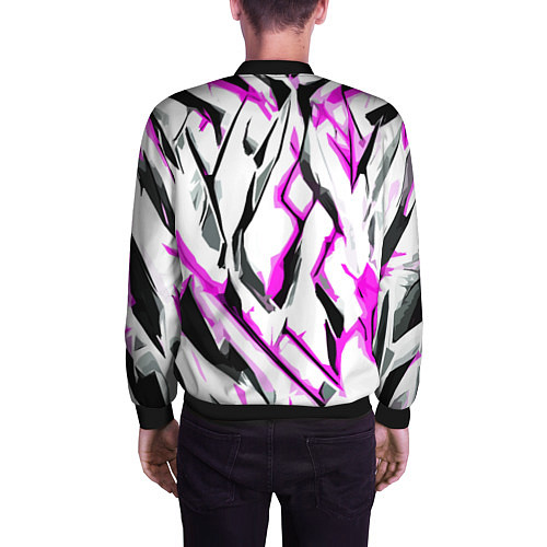 Мужской бомбер Чёрно-розовые агрессивные полосы на белом фоне / 3D-Черный – фото 4