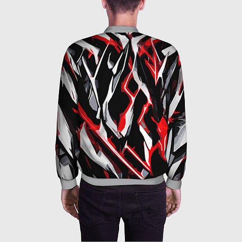 Мужской бомбер Красно-белые агрессивные полосы на чёрном фоне / 3D-Меланж – фото 4