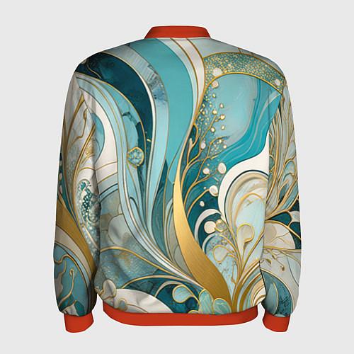 Мужской бомбер Бирюзовый с белым растительный узор в мягких тонах / 3D-Красный – фото 2