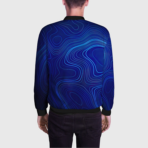 Мужской бомбер Синяя топография / 3D-Черный – фото 4