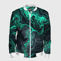 Мужской бомбер Бирюзовый мрамор на черном фоне
