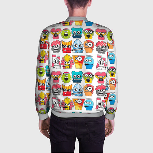 Мужской бомбер Разноцветные монстрики паттерн / 3D-Меланж – фото 4