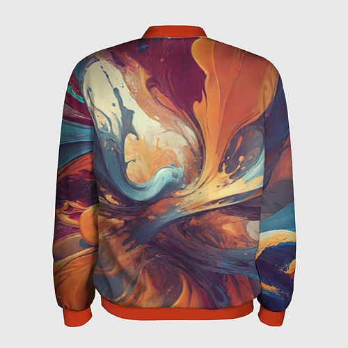 Мужской бомбер Акриловая абстракция в стиле Vallejo / 3D-Красный – фото 2