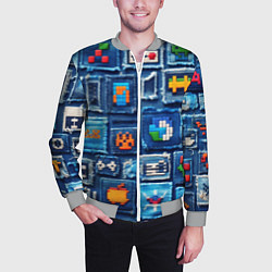 Бомбер мужской Пиксельные символы на пэчворк, цвет: 3D-меланж — фото 2