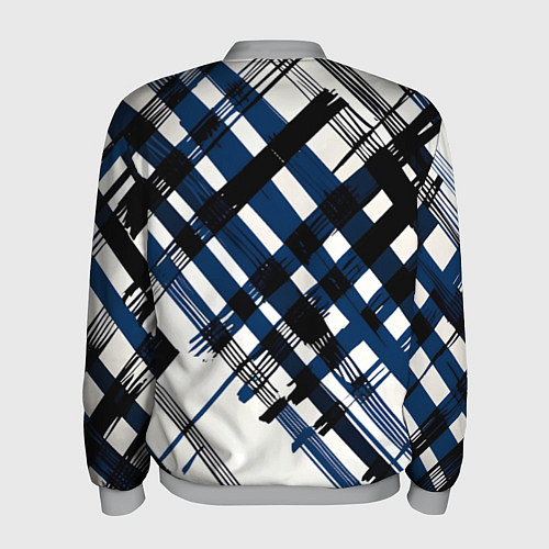 Мужской бомбер Косая клетка бело-синяя / 3D-Меланж – фото 2