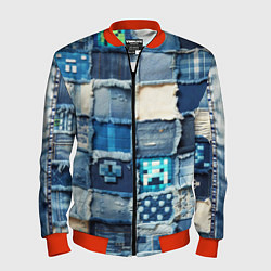 Бомбер мужской Minecraft на пэчворк дениме, цвет: 3D-красный