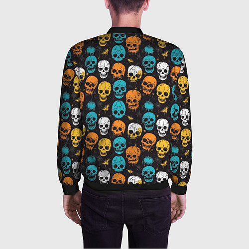 Мужской бомбер Паттерн с черепами - грифика / 3D-Черный – фото 4