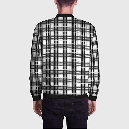 Мужской бомбер Черно-белая шотландка клетчатый узор / 3D-Черный – фото 4