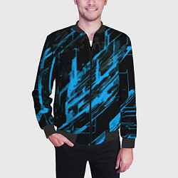 Бомбер мужской Blue stripes on a black background, цвет: 3D-черный — фото 2