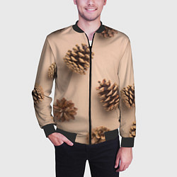 Бомбер мужской Еловые шишки на бежевом фоне, цвет: 3D-черный — фото 2