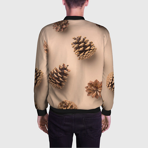 Мужской бомбер Еловые шишки на бежевом фоне / 3D-Черный – фото 4