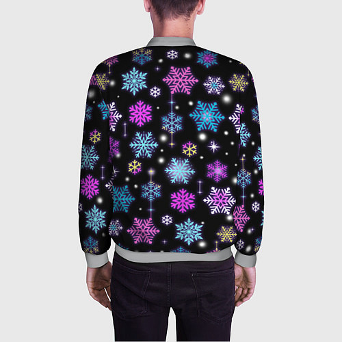 Мужской бомбер Разноцветные снежинки / 3D-Меланж – фото 4