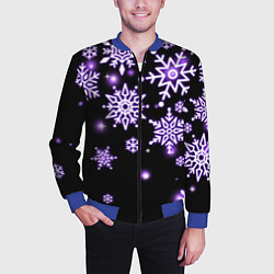 Бомбер мужской Снежинки в неоне, цвет: 3D-синий — фото 2