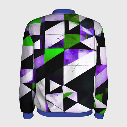 Мужской бомбер Зелёно-фиолетовая абстракция на чёрно-белом фоне / 3D-Синий – фото 2