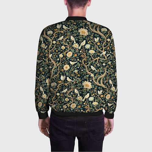 Мужской бомбер Узор с птицами зеленый / 3D-Черный – фото 4