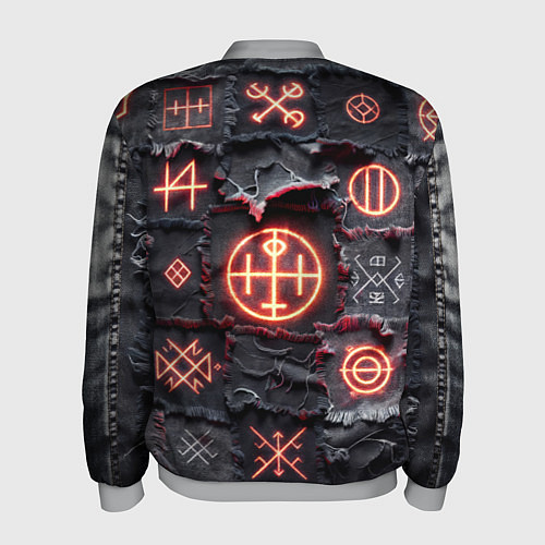 Мужской бомбер Символы викингов на пэчворк дениме / 3D-Меланж – фото 2