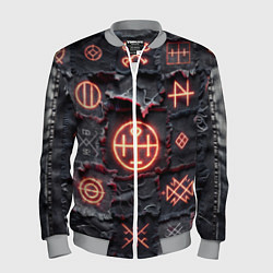 Мужской бомбер Символы викингов на пэчворк дениме