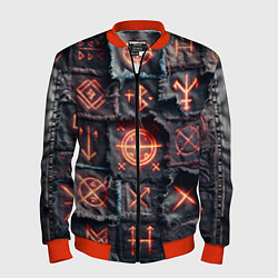 Мужской бомбер Символы викингов на пэчворк джинсах