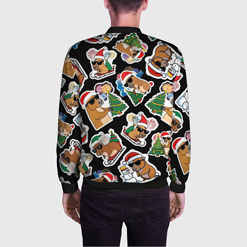 Мужской бомбер Новогодняя капибара с ёлкой / 3D-Черный – фото 4