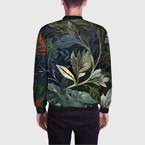 Мужской бомбер Объемные листья / 3D-Черный – фото 4