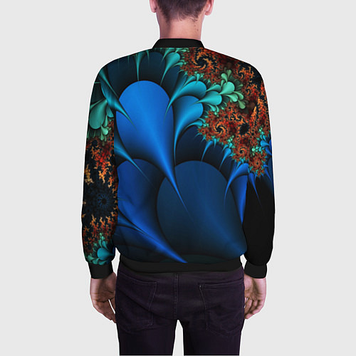 Мужской бомбер Фрактальный узор голубой / 3D-Черный – фото 4