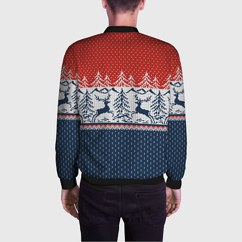 Мужской бомбер Новогодний вязаный узор / 3D-Черный – фото 4